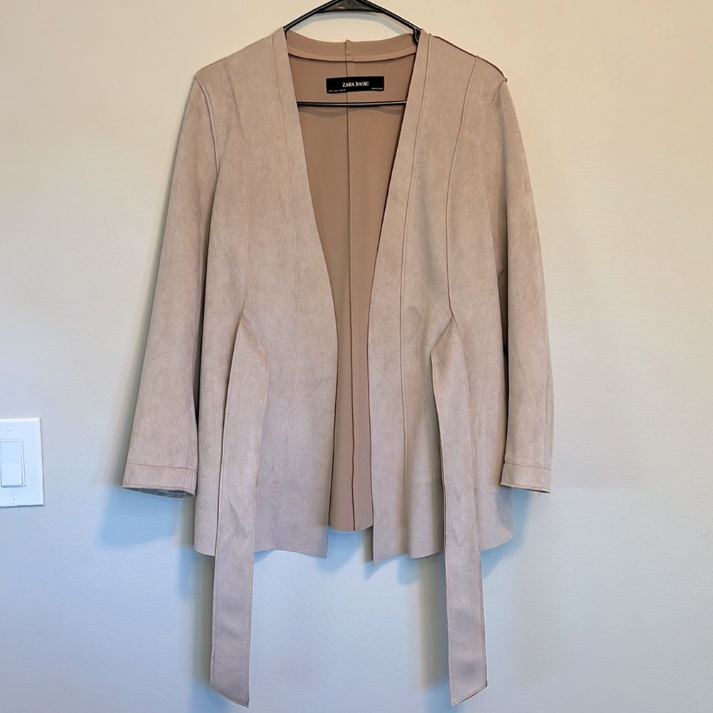 ZARA Suede Coat In Mauve - Women | Color: Beige | Size: S